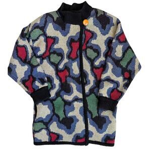 VNTG Falcon Italian Design, Multicolored, Wool, Thick, One Button Cardigan- L/XL